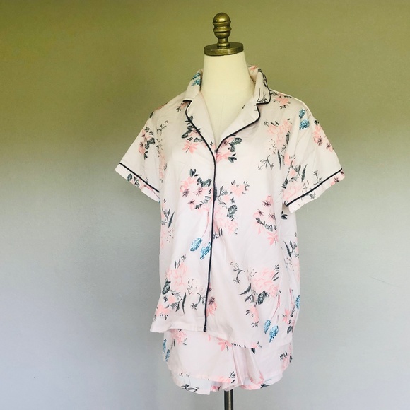 Pjs Top and Shorts Medium Pink Floral - Picture 1 of 6